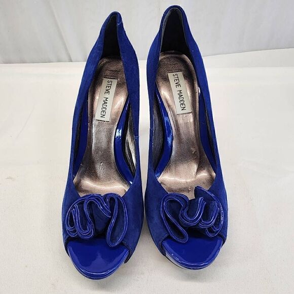 Steve Madden Regaal Platform Pumps Jeels Blue  Suede Size 8 - Picture 7 of 12